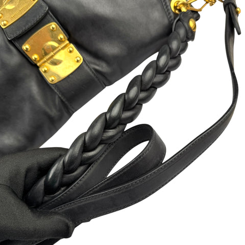 Miu Miu Matelasse Leather Hobo Black
