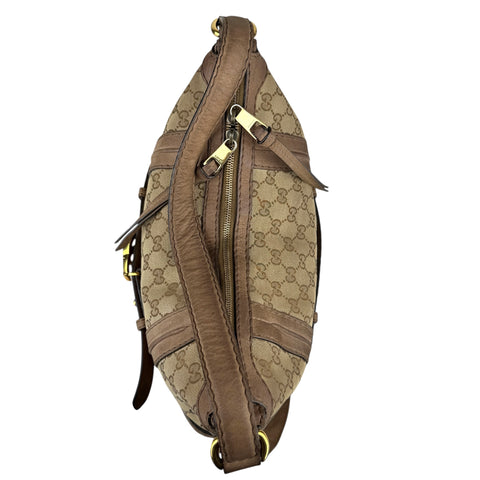 Gucci Beige Canvas GG Running Medium Double G Hobo Bag