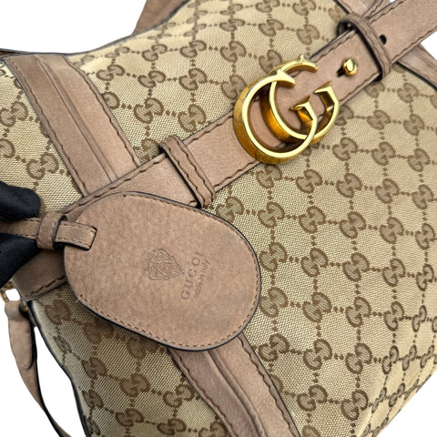 Gucci Beige Canvas GG Running Medium Double G Hobo Bag