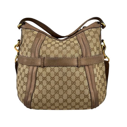 Gucci Beige Canvas GG Running Medium Double G Hobo Bag