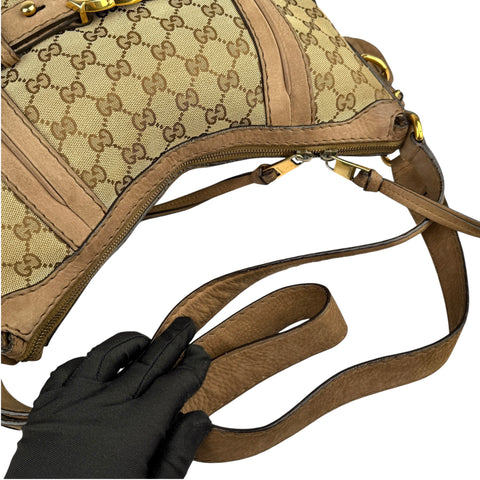 Gucci Beige Canvas GG Running Medium Double G Hobo Bag