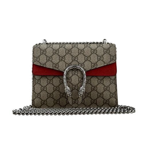 Gucci Dionysus Shoulder Bag Small Beige Red Canvas Suede