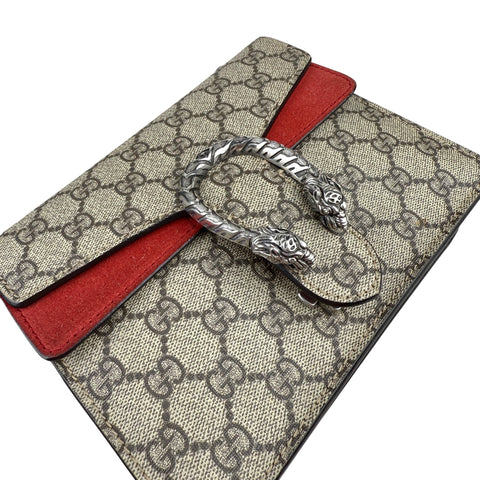 Gucci Dionysus Shoulder Bag Small Beige Red Canvas Suede