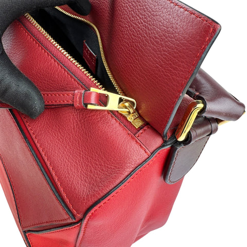 Loewe Puzzle Red Grained Calfskin Leather Medium Bag