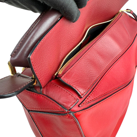 Loewe Puzzle Red Grained Calfskin Leather Medium Bag