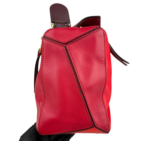 Loewe Puzzle Red Grained Calfskin Leather Medium Bag