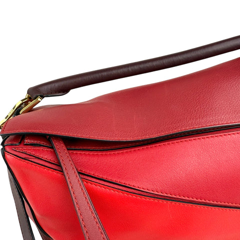 Loewe Puzzle Red Grained Calfskin Leather Medium Bag