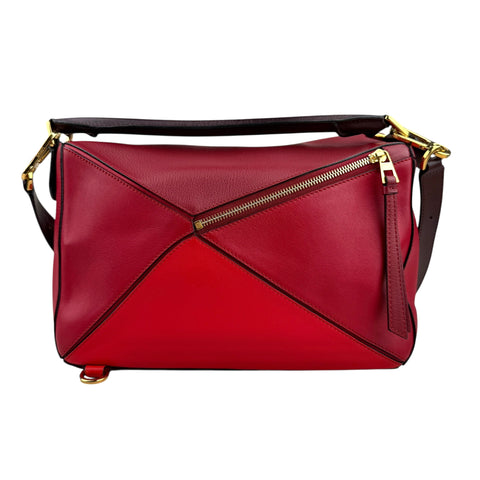 Loewe Puzzle Red Grained Calfskin Leather Medium Bag