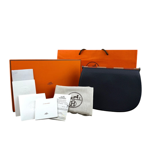 Hermes Blue Taurillon Clemence Leather Saut Hermes 25 PHW