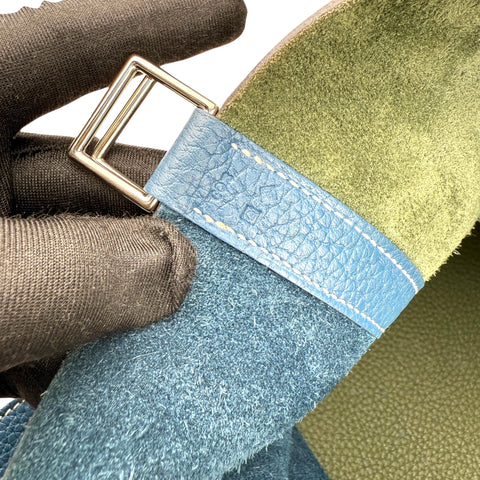 Hermès Limited Edition Vert Canopee and Bleu Thalassa Clemence Casaque Picotin Lock  Palladium Hardware