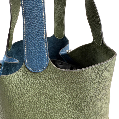 Hermès Limited Edition Vert Canopee and Bleu Thalassa Clemence Casaque Picotin Lock  Palladium Hardware