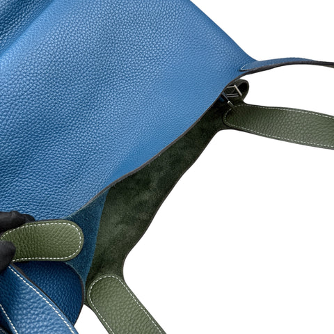 Hermès Limited Edition Vert Canopee and Bleu Thalassa Clemence Casaque Picotin Lock  Palladium Hardware