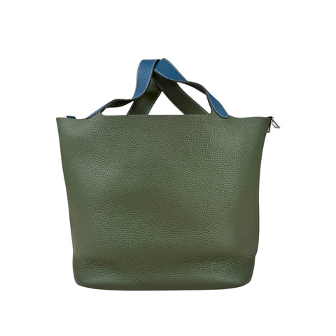 Hermès Limited Edition Vert Canopee and Bleu Thalassa Clemence Casaque Picotin Lock  Palladium Hardware