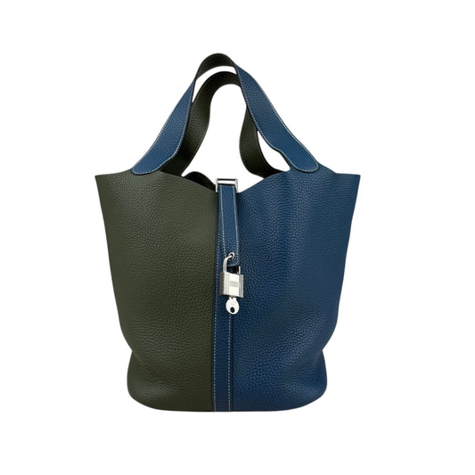 Hermès Limited Edition Vert Canopee and Bleu Thalassa Clemence Casaque Picotin Lock  Palladium Hardware