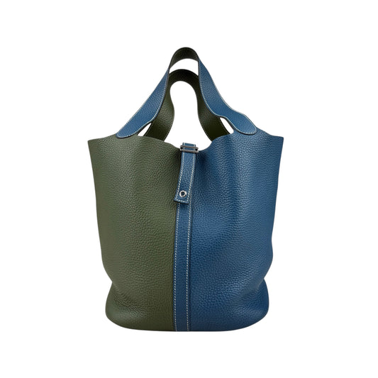 Hermès Limited Edition Vert Canopee and Bleu Thalassa Clemence Casaque Picotin Lock  Palladium Hardware