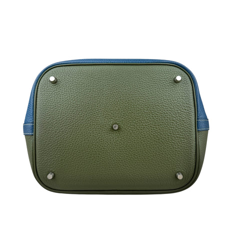 Hermès Limited Edition Vert Canopee and Bleu Thalassa Clemence Casaque Picotin Lock  Palladium Hardware