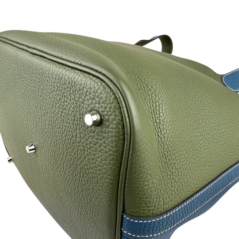 Hermès Limited Edition Vert Canopee and Bleu Thalassa Clemence Casaque Picotin Lock  Palladium Hardware