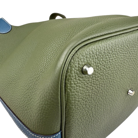 Hermès Limited Edition Vert Canopee and Bleu Thalassa Clemence Casaque Picotin Lock  Palladium Hardware