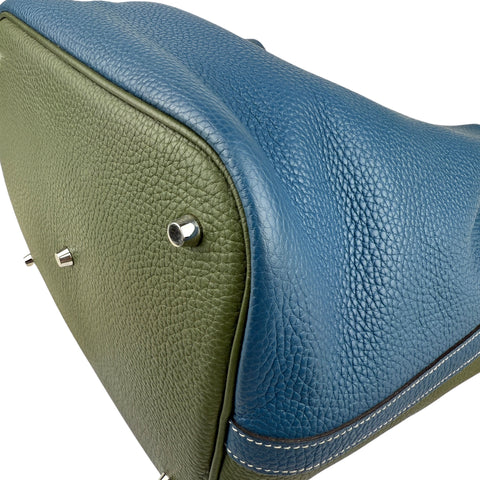 Hermès Limited Edition Vert Canopee and Bleu Thalassa Clemence Casaque Picotin Lock  Palladium Hardware