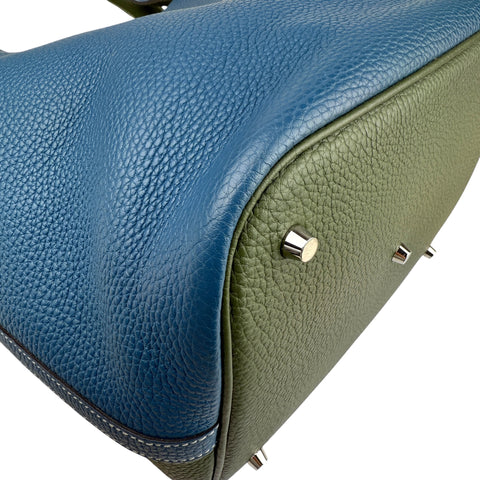 Hermès Limited Edition Vert Canopee and Bleu Thalassa Clemence Casaque Picotin Lock  Palladium Hardware