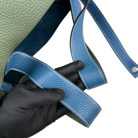 Hermès Limited Edition Vert Canopee and Bleu Thalassa Clemence Casaque Picotin Lock  Palladium Hardware