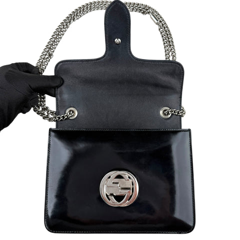 Gucci Black Glossy Leather Interlocking G Shoulder Bag