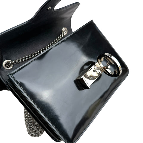 Gucci Black Glossy Leather Interlocking G Shoulder Bag