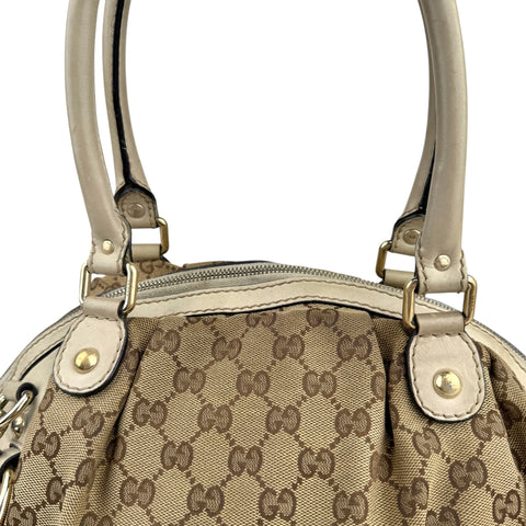 Gucci Beige/White GG Canvas Medium Sukey Boston Bag