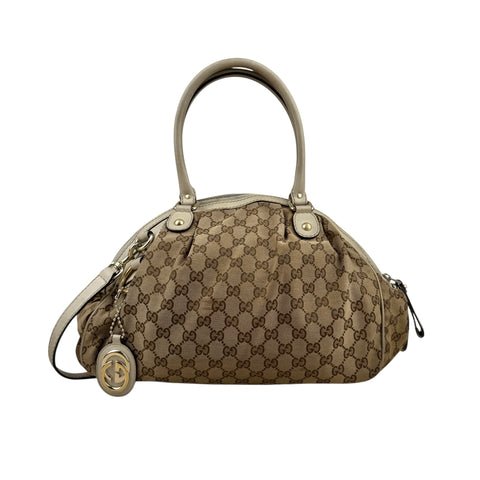 Gucci Beige/White GG Canvas Medium Sukey Boston Bag