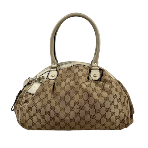 Gucci Beige/White GG Canvas Medium Sukey Boston Bag