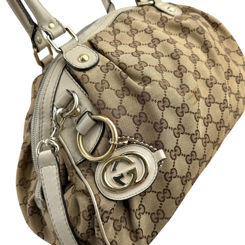 Gucci Beige/White GG Canvas Medium Sukey Boston Bag