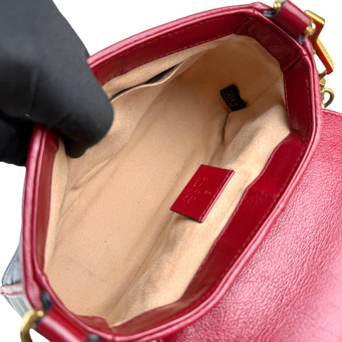 Gucci Black Red Quilted Leather Marmont Torchon Top Handle Crossbody Bag