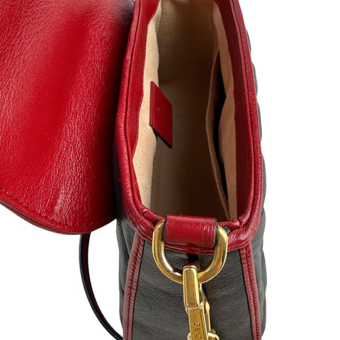 Gucci Black Red Quilted Leather Marmont Torchon Top Handle Crossbody Bag