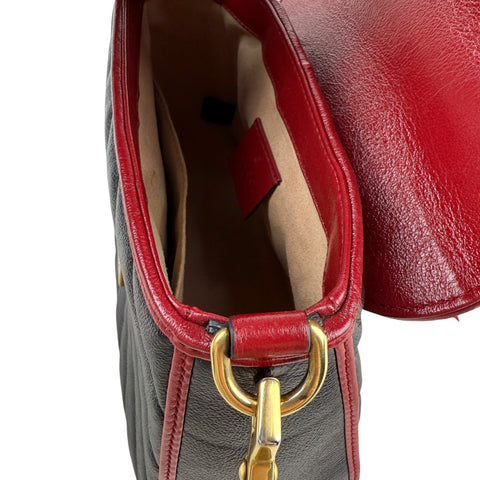 Gucci Black Red Quilted Leather Marmont Torchon Top Handle Crossbody Bag