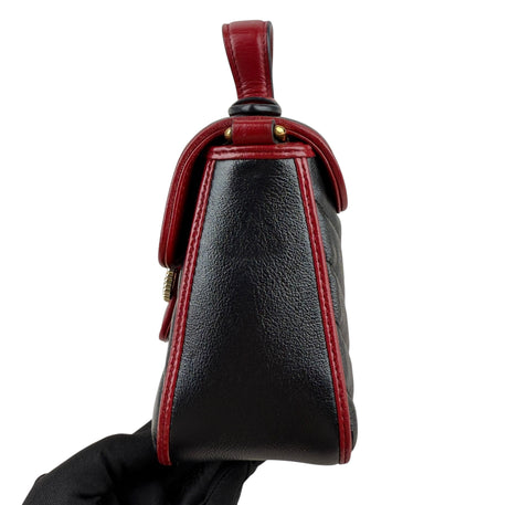 Gucci Black Red Quilted Leather Marmont Torchon Top Handle Crossbody Bag