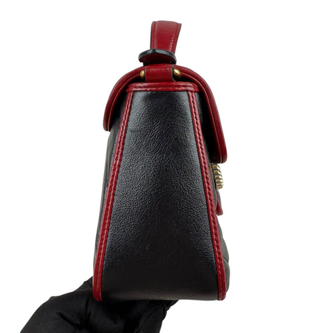 Gucci Black Red Quilted Leather Marmont Torchon Top Handle Crossbody Bag