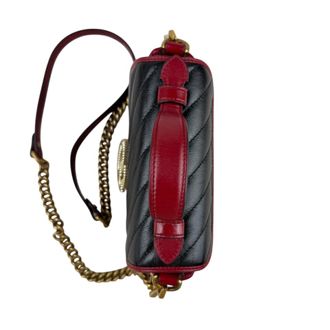 Gucci Black Red Quilted Leather Marmont Torchon Top Handle Crossbody Bag