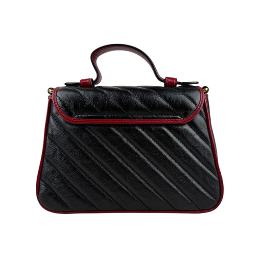 Gucci Black Red Quilted Leather Marmont Torchon Top Handle Crossbody Bag