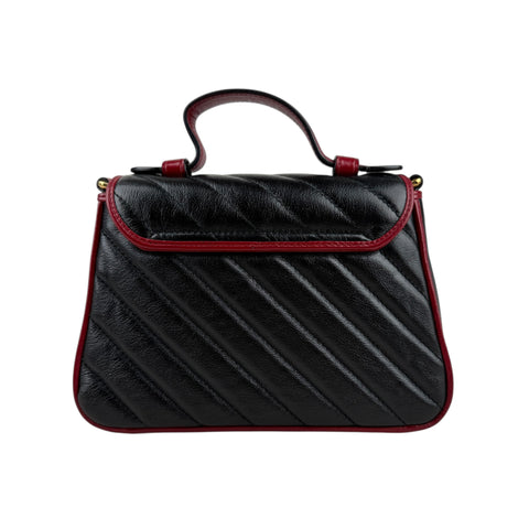 Gucci Black Red Quilted Leather Marmont Torchon Top Handle Crossbody Bag