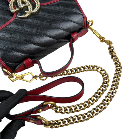 Gucci Black Red Quilted Leather Marmont Torchon Top Handle Crossbody Bag