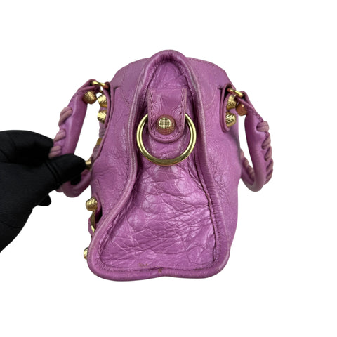 Balenciaga Rose Berlingot Lambskin Leather Gold Mini City Bag