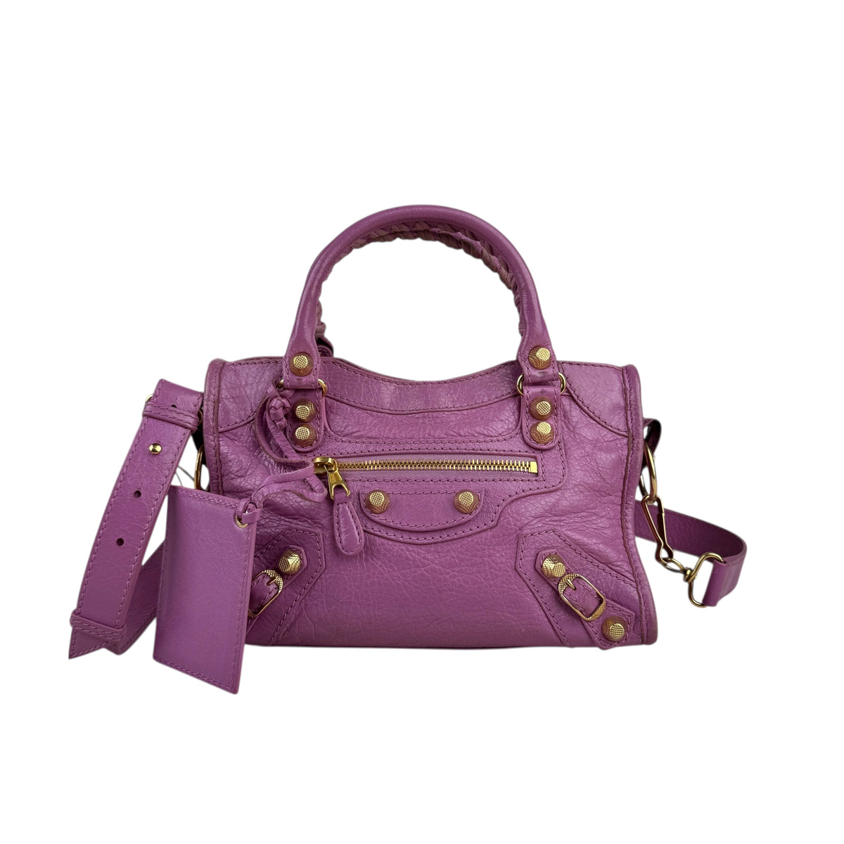 Balenciaga Rose Berlingot Lambskin Leather Gold Mini City Bag