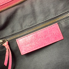 Pre-owned Balenciaga City Leather Shoulder Bag Pink Woven Handle with Mirror shoulder bag
