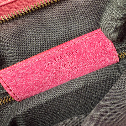 Balenciaga City Leather Shoulder Bag Pink Woven Handle with Mirror