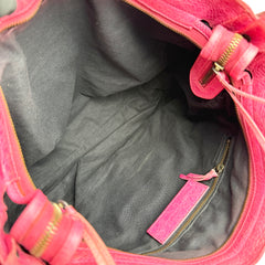 Pre-owned Balenciaga City Leather Shoulder Bag Pink Woven Handle with Mirror shoulder bag