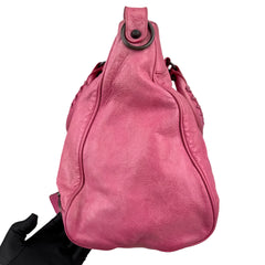 Pre-owned Balenciaga City Leather Shoulder Bag Pink Woven Handle with Mirror shoulder bag