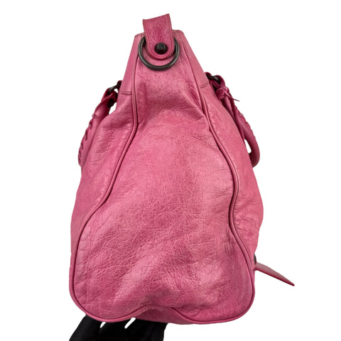 Balenciaga City Leather Shoulder Bag Pink Woven Handle with Mirror