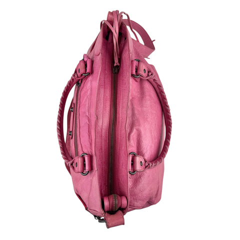 Balenciaga City Leather Shoulder Bag Pink Woven Handle with Mirror