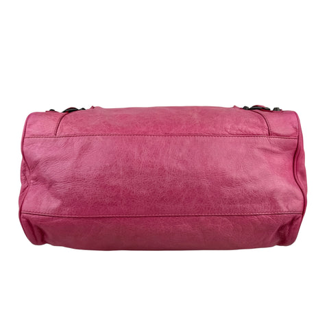 Balenciaga City Leather Shoulder Bag Pink Woven Handle with Mirror