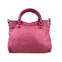Pre-owned Balenciaga City Leather Shoulder Bag Pink Woven Handle with Mirror shoulder bag back view